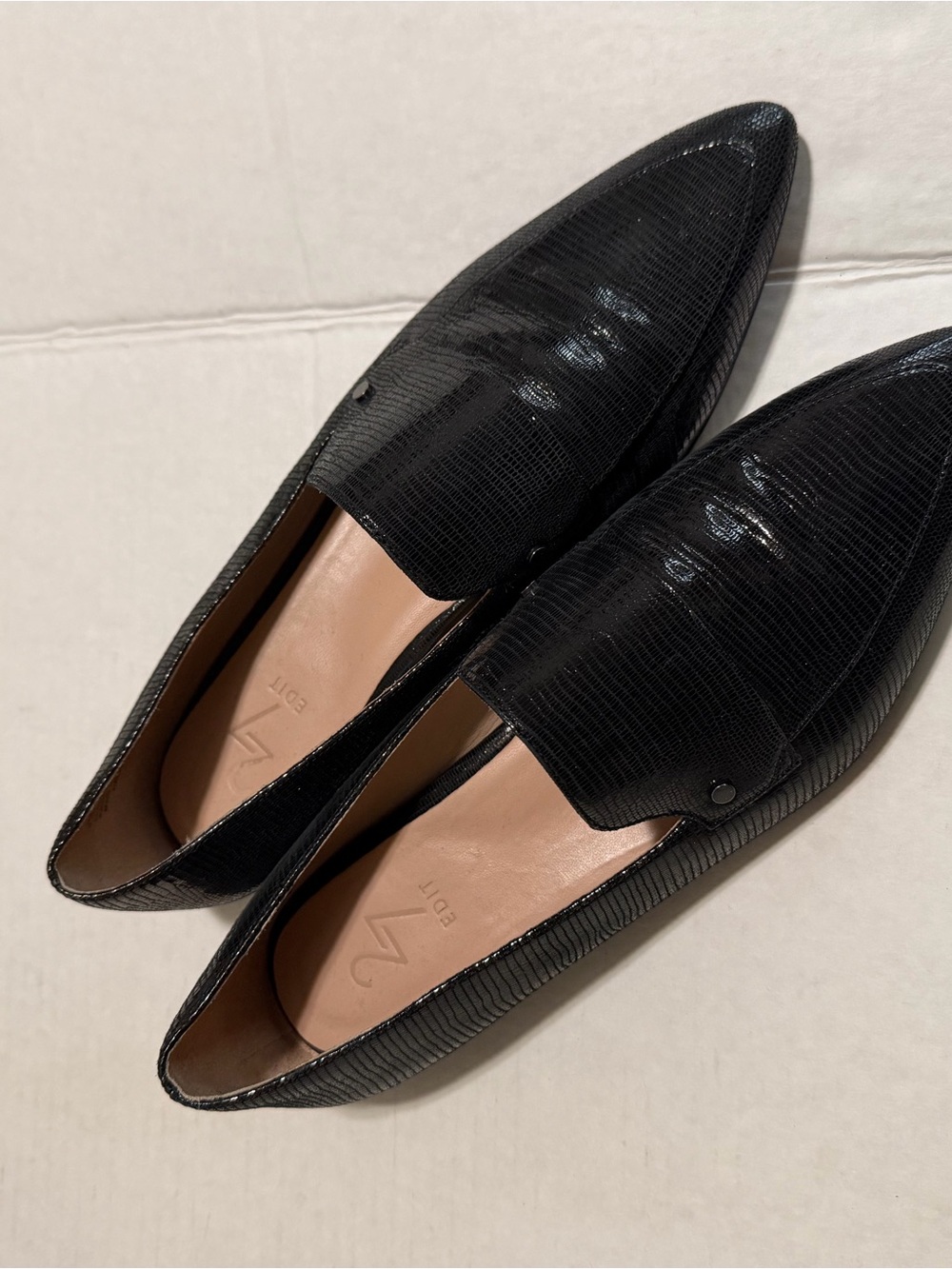 27 EDIT Black Pointed Leather Slip-On Loafers - Picture 2 of 6